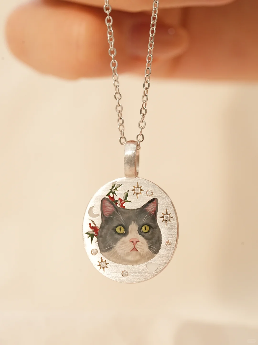 Custom Pet Portrait Pendant - held in hand